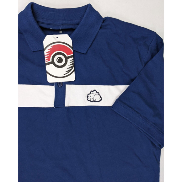 Pokemon Center Polo Size MEDIUM Mens SNOM Blue White Stripe Shirt - Picture 6 of 10